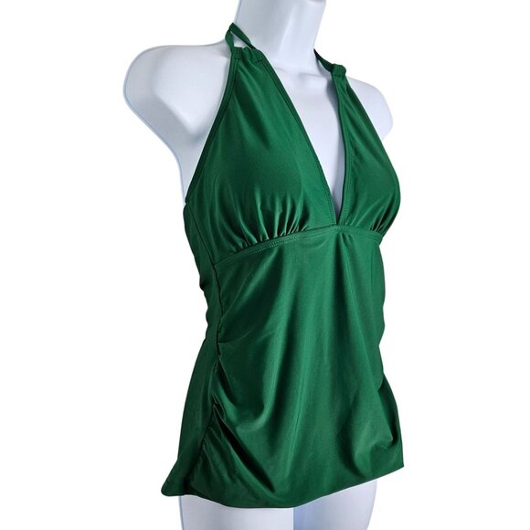 Yonique Womens Two-Piece Green Halter Tankini Top High-Waist Tropical Bikini Med - Picture 7 of 12